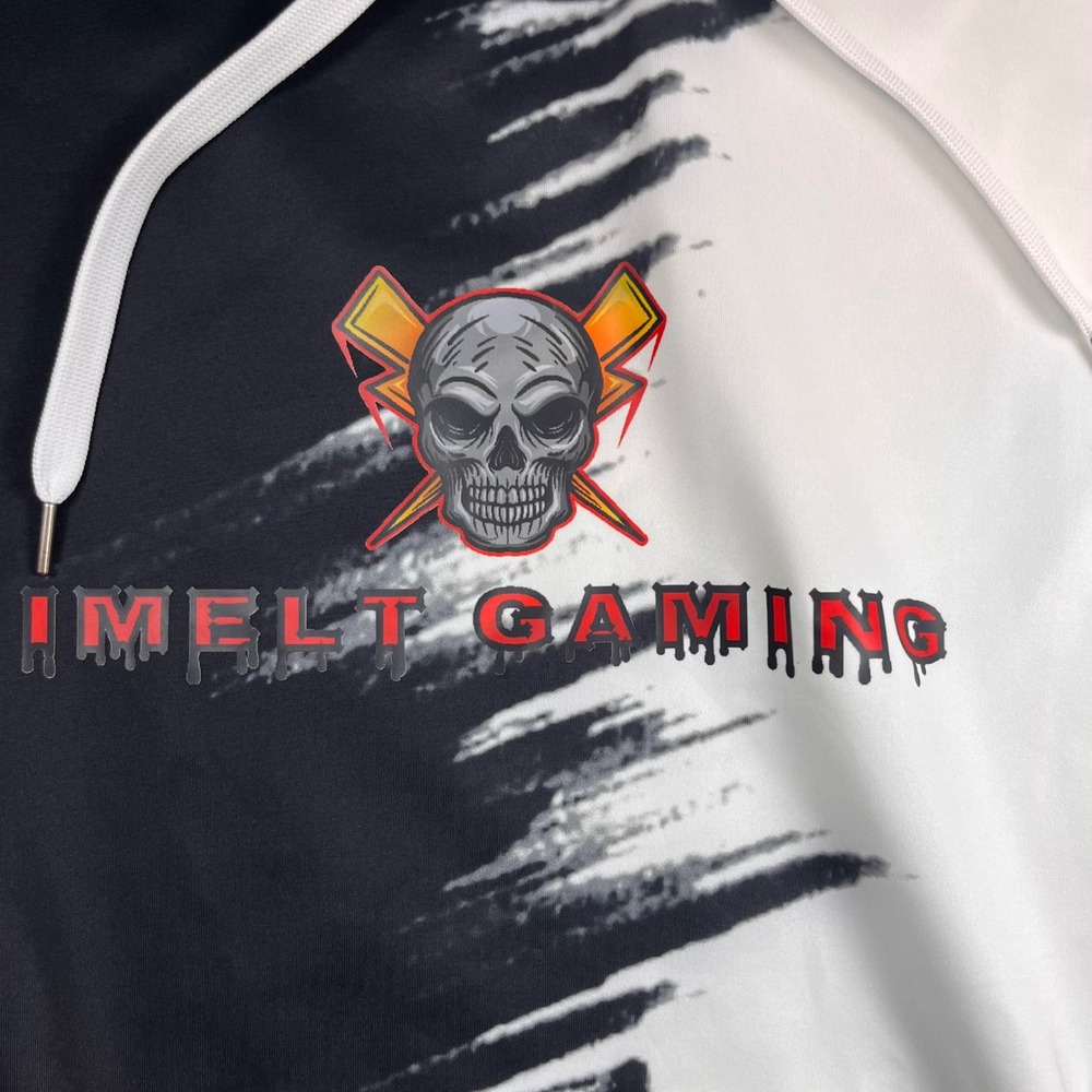 SANATTY IMELT Gaming Hoodie L Black White Brushstroke Skull Logo Pullover